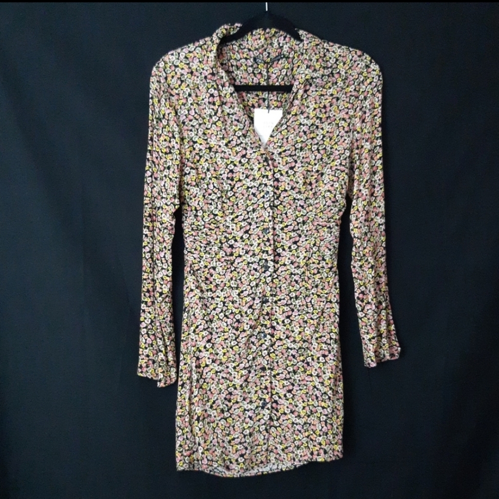 Zara Floral Print Mini Dress Shirt - Picture 3 of 11